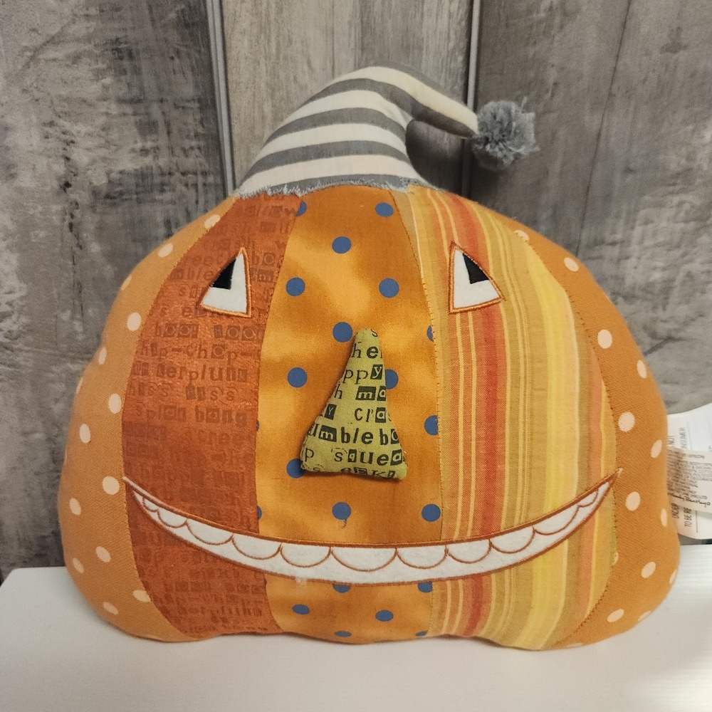Jack o Lantern Halloween Whimsical Silly Plush Pillow Smiling Teeth Sleepy Night